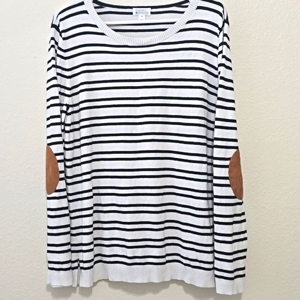 Market & Spruce Aubree elbow patch striped crewneck sweater large‎ petite XL